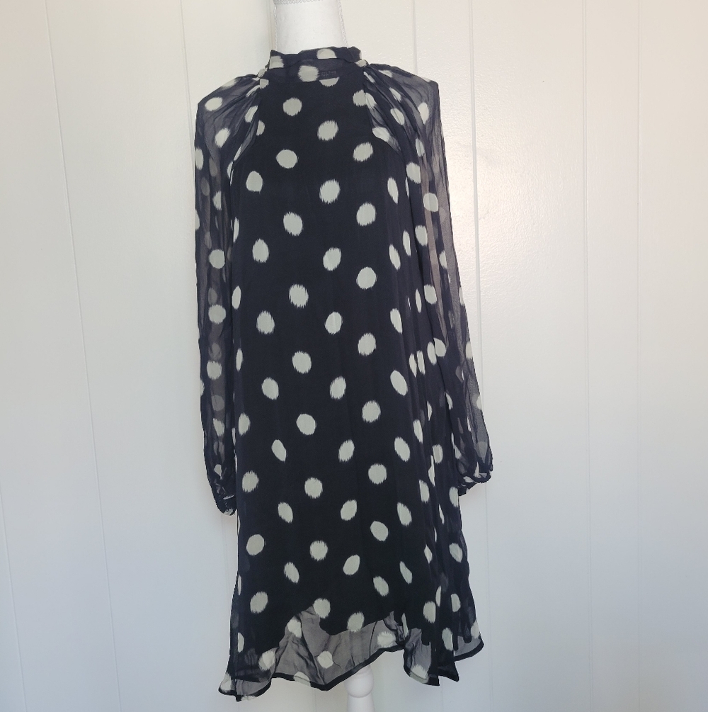 NWT Anthropologie × Maeve Polka Dot Long Sheer Sleeve Mini Dress Tie Back SM - Picture 6 of 16